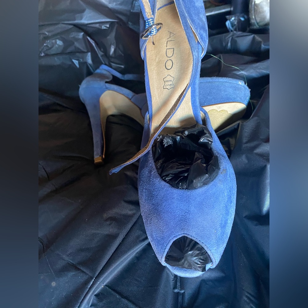 Aldo Royal Blue Suede Peep-Toe Heels